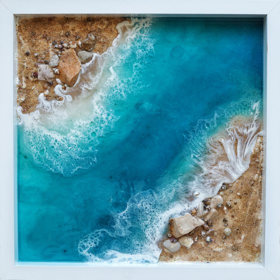 Meditation box with sea #4 - original seascape 3d artwork, framed, ready to hang