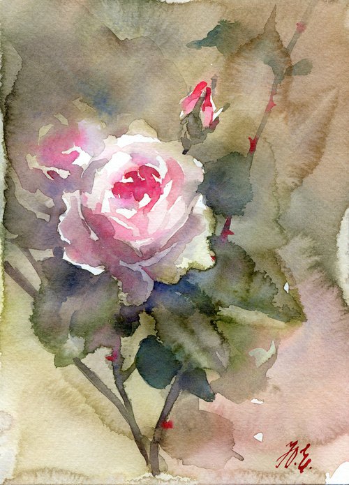 Watercolor rose Garden Nature gift by Yulia Evsyukova