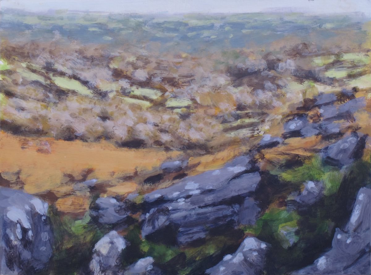 Impressionistic Landscape Acrylic Painting By Hugo Lines, 16 X 9, Hound Tor No3, Original Artwork