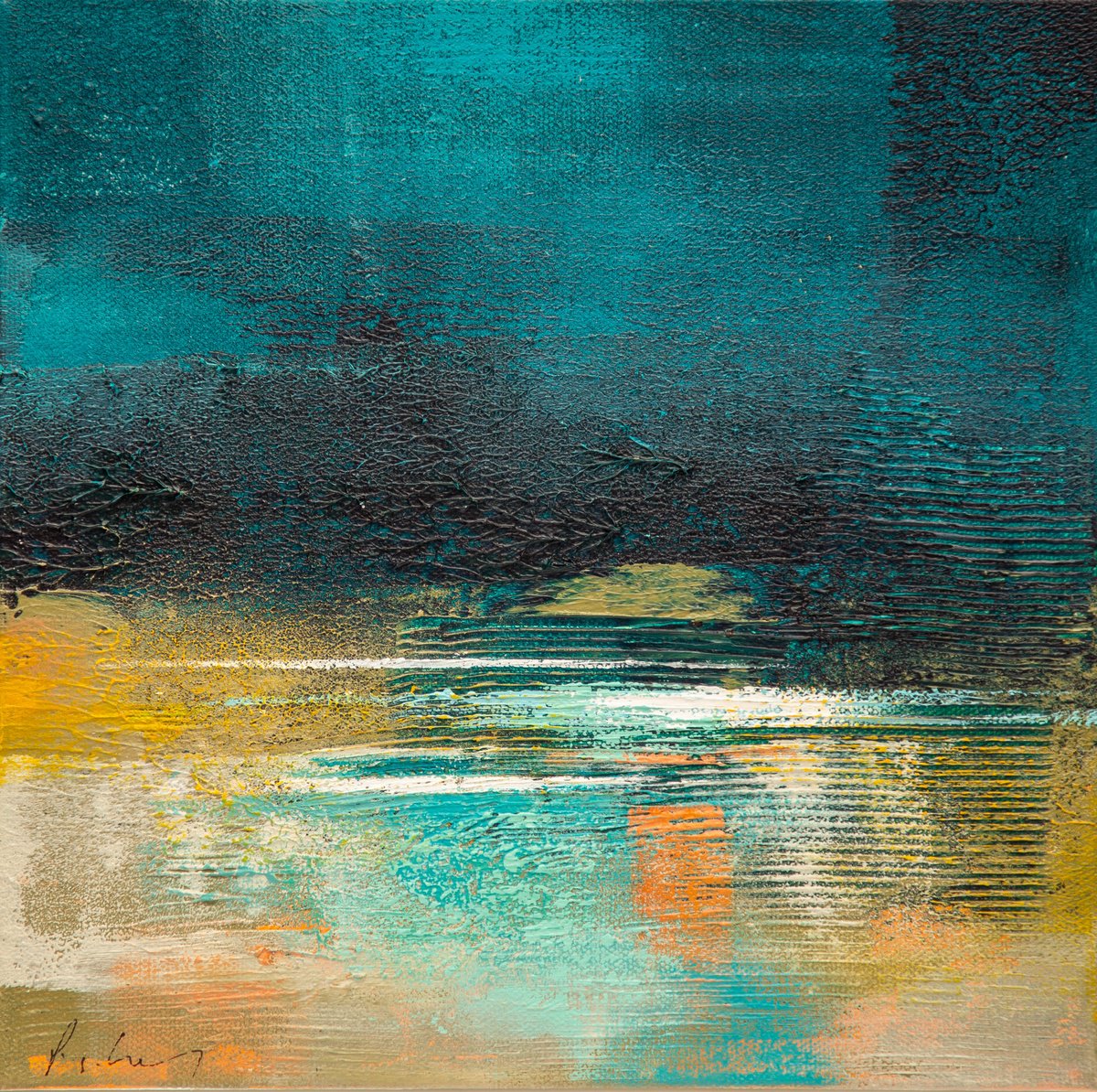 Organic Landscape Acrylic Painting By Paul Hillary, 11 X 11", Distant Farne, Original Artwork