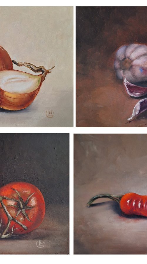Set Kitchen Vegetable Wall Art by Natalia Langenberg