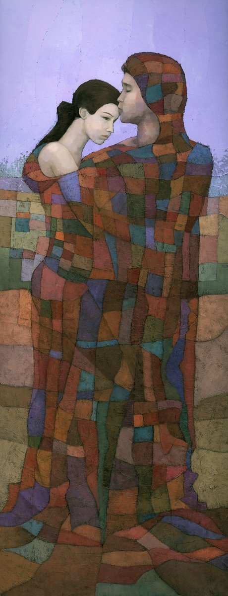 Impressionistic Portrait Acrylic Painting By Steve Mitchell, 16 X 39", Solace, Original Artwork