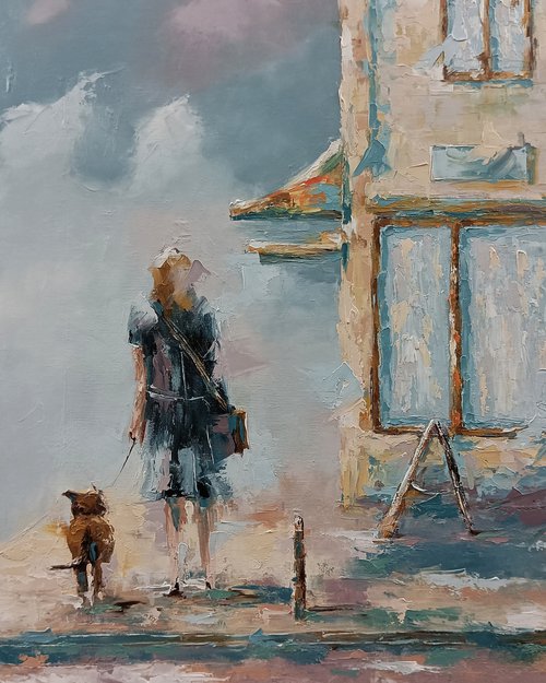 Woman walking with her dog. Street scene by Marinko Šaric