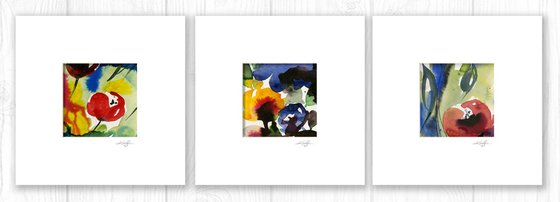 Abstract Florals Collection 5 - 3 Flower Paintings in mats by Kathy Morton Stanion