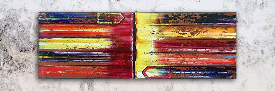 "All Roads Lead Here" - FREE USA SHIPPING + Special Price - Original PMS Abstract Oil Painting On Canvas - 36" x 12"