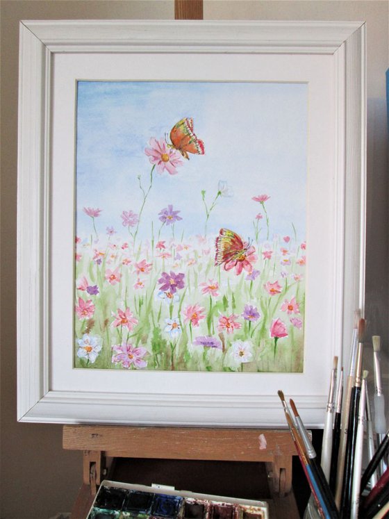 Spring Flower Meadow with butterfly