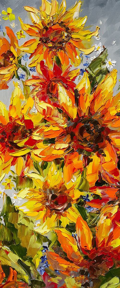 Bright sunflowers - painting sunflowers, oil painting, flower, sunflowers painting original, oil painting floral, wall art, gift, home decor by Anastasia Kozorez