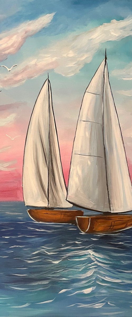 Pink Sunset Sails by Aisha Haider