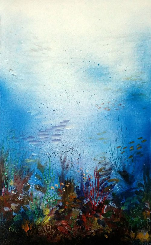 Under the Sea - Acrylic on Canvas Painting by Samiran Sarkar
