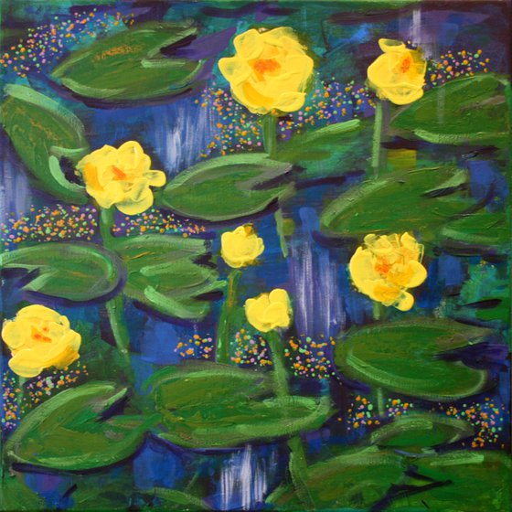 Water Lily Yellow... Triptych  /  ORIGINAL PAINTING