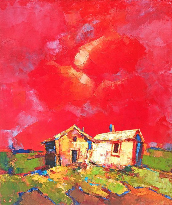 Red sky (60x50cm, oil painting, ready to hang)