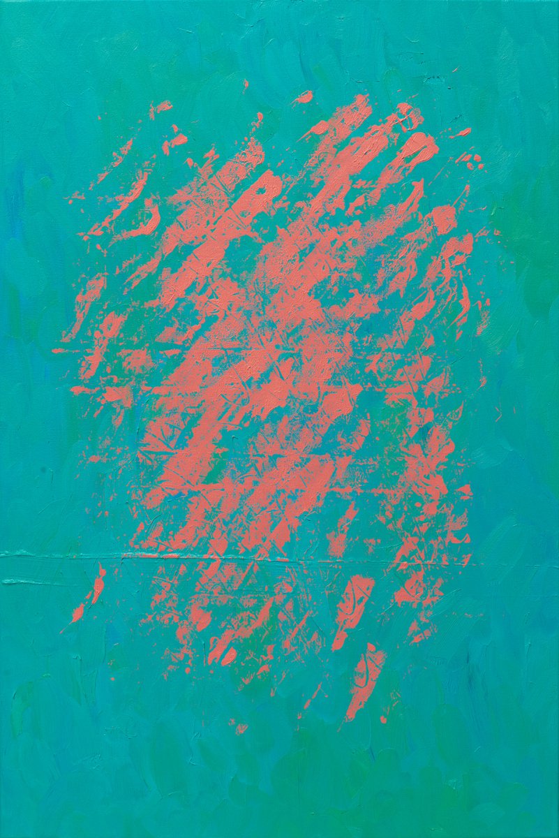 Organic Abstract Oil Painting By Nataliia Sydorova, 24 X 35", Mint Blue, Original Artwork