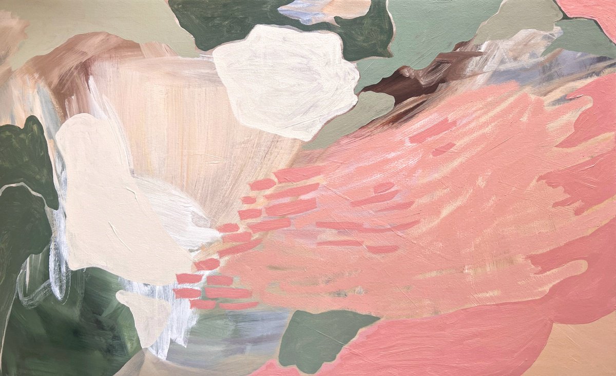 Organic Abstract Acrylic Painting By Claudia Trongmo, 43 X 26, Sunset Over The Valley, Original Artwork