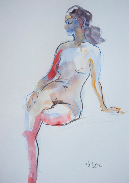 NUDE.11 20211006. "Nude woman sitting on a bed" by Irina Bibik-Chkolian