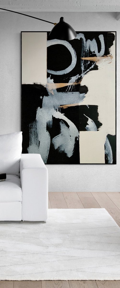 Abstraction No. 2622 -2 black & white XL by Anita Kaufmann