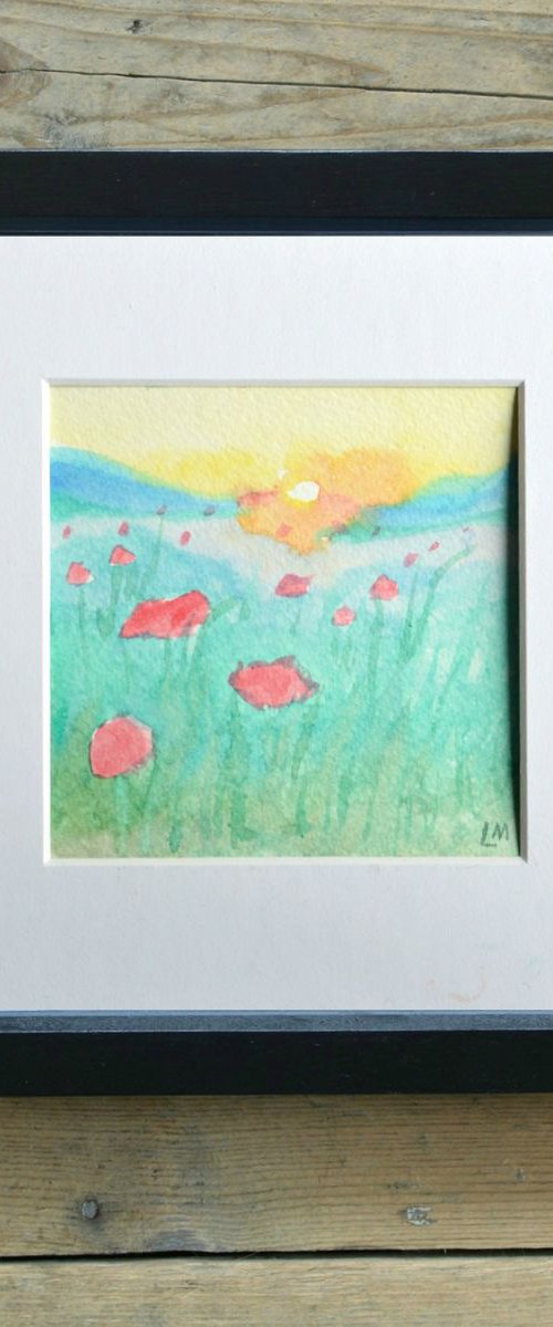 Morning Poppies - Mounted Watercolour, small gift idea by Lisa Mann