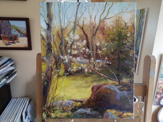 Spring is on the doorsteps #2, original, one of a kind, impressionistic style oil on canvas painting