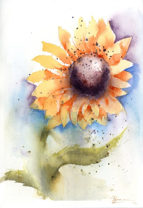 Set of 2 sunflowers (7"x10")x2 original watercolor paintings