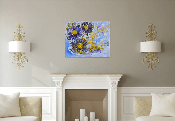 Angel's sky with a touch of Van Gogh ABSTRACT FLOWERS IMPRESSIONISTIC READY TO HANG FREE SHIPPING