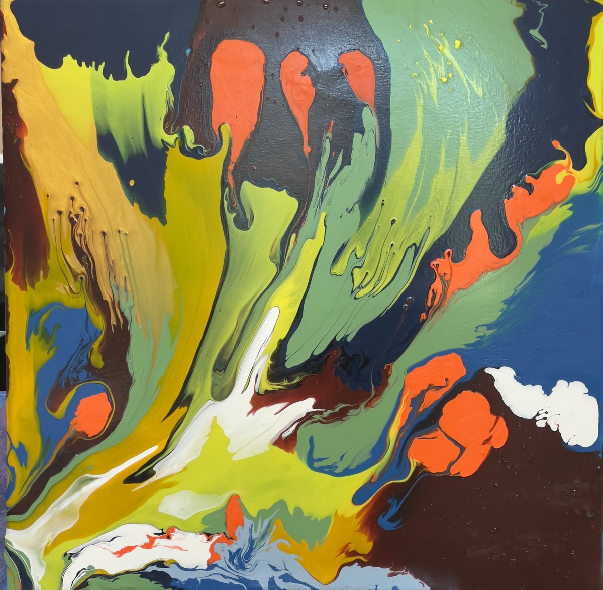 Abstract Acrylic Painting By Km Arts, 31 X 31", The Return Of Spring, Original Artwork