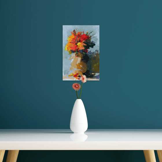 Modern still life painting. Palette knife artwork