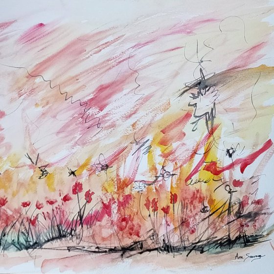 Fleurs rouges en fête - Watercolour