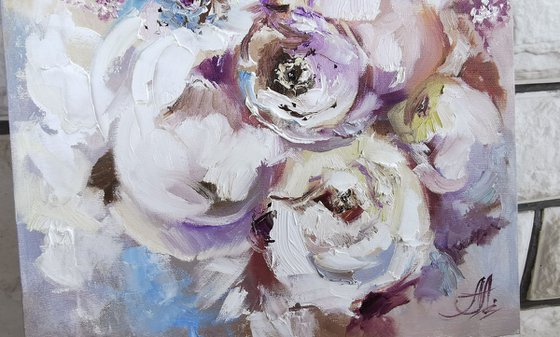 White flowers painting on canvas