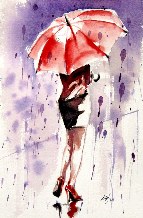 Pretty girl with red umbrella by Kovács Anna Brigitta