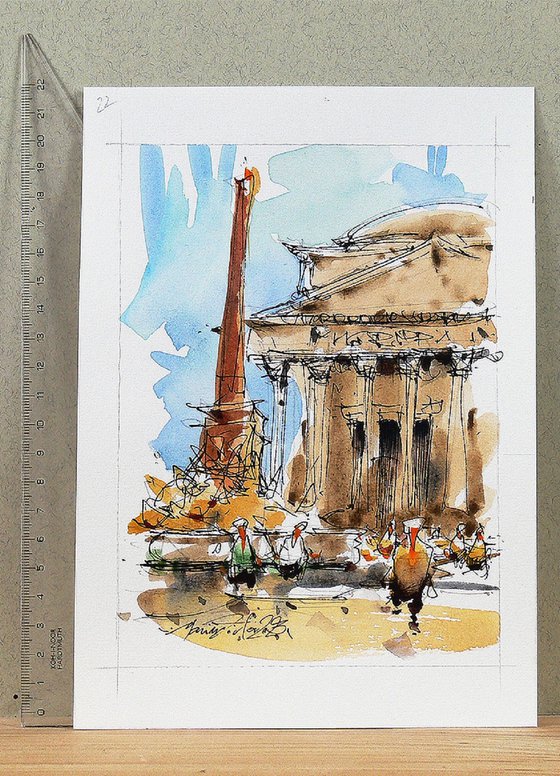 Rome, Pantheon, Watercolor.