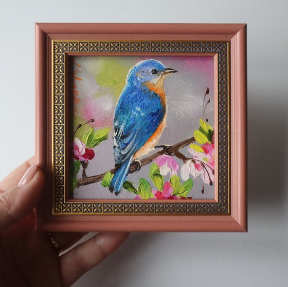 Bluebird mini oil painting