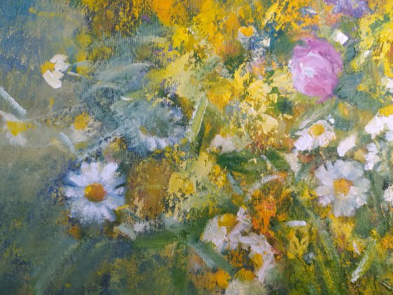 Summer bouquet on the bench