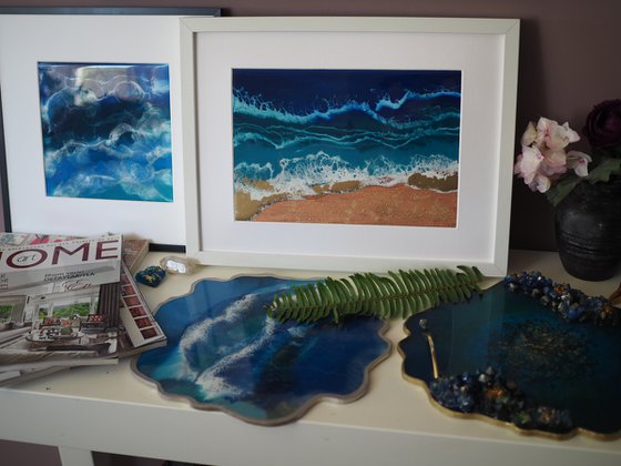 Gold sand beach - original seascape epoxy resin artwork