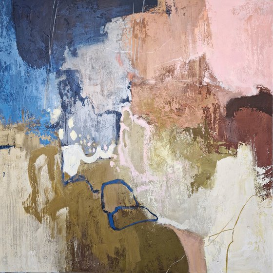 "Grace 2" Navy blue olive pink abstract art