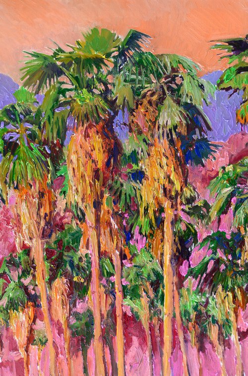 Pink Evening, Desert Palm Trees by Suren Nersisyan