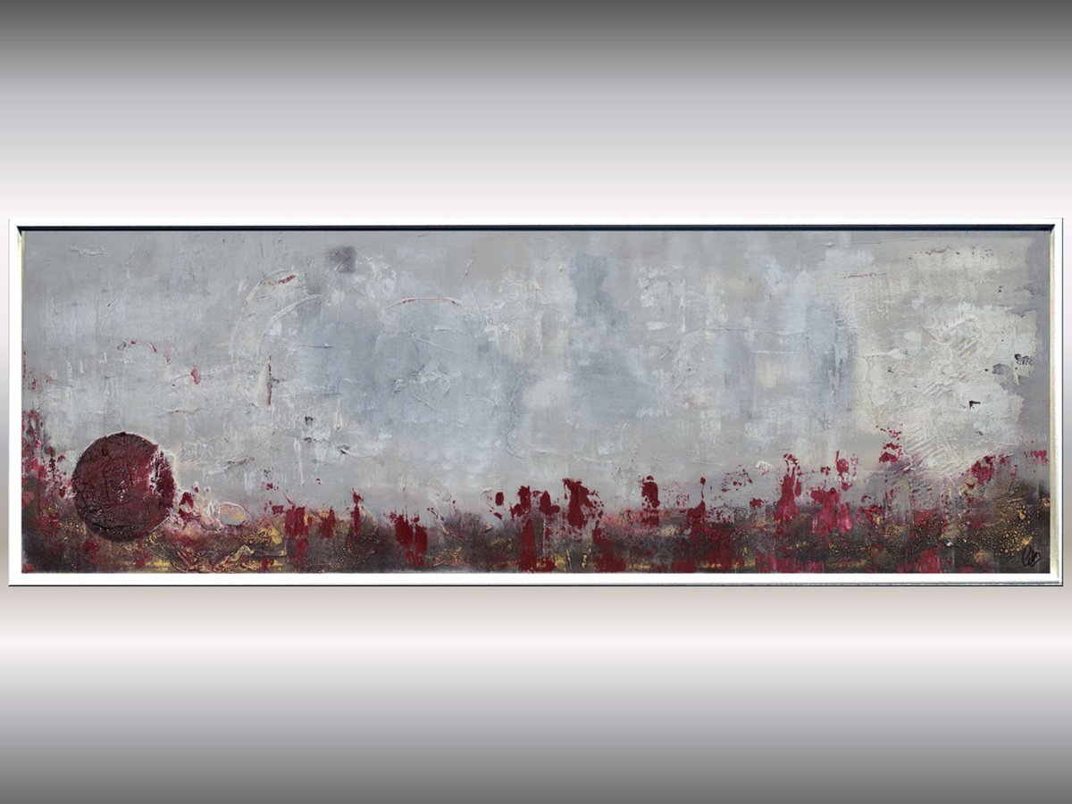 Abstract Acrylic Painting By Edelgard Schroer, 48 X 17, Feuerball, Original Artwork