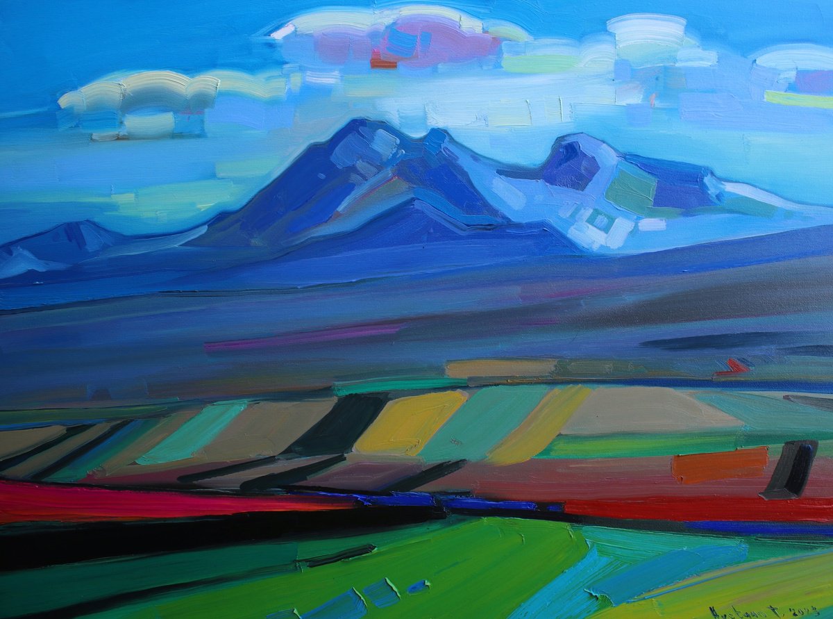 Impressionistic Landscape Oil Painting By Tigran Avetyan, 30 X 22", Mount Aragats, Original Artwork
