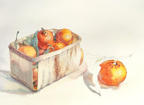Ukrainian watercolour. Tangerines in a basket