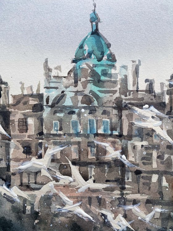 Birds of Edinburgh 2. Original painting, handmade work, gift, watercolour art.