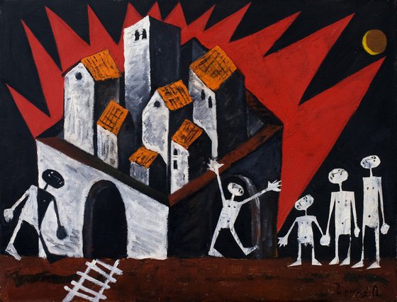 Fire in the town. 1999. Oil, canvas. 50x65 cm