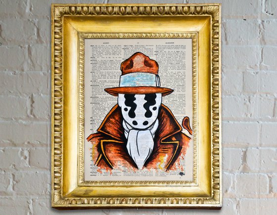 Rorschach - Original Painting Collage Art On Large Real English Dictionary Vintage Book Page