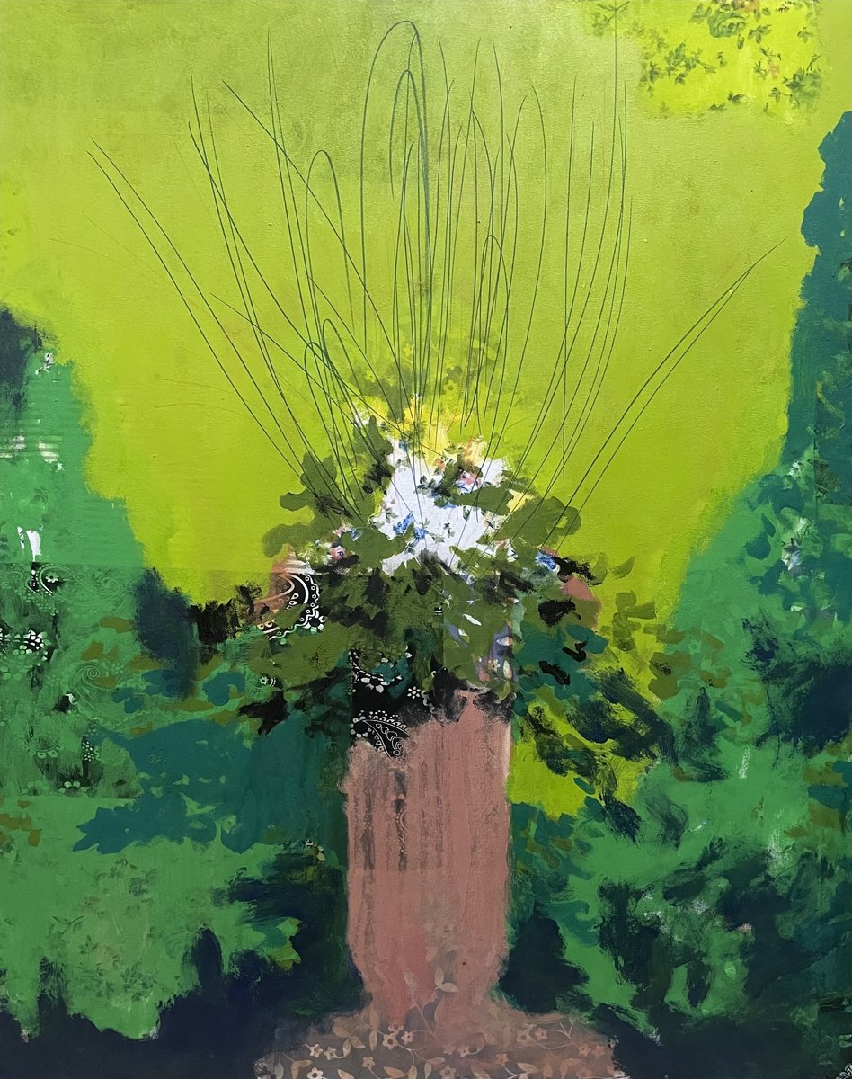 Expressive Landscape Painting By Gela Mikava, 31 X 39, Abstract Trees, Original Artwork