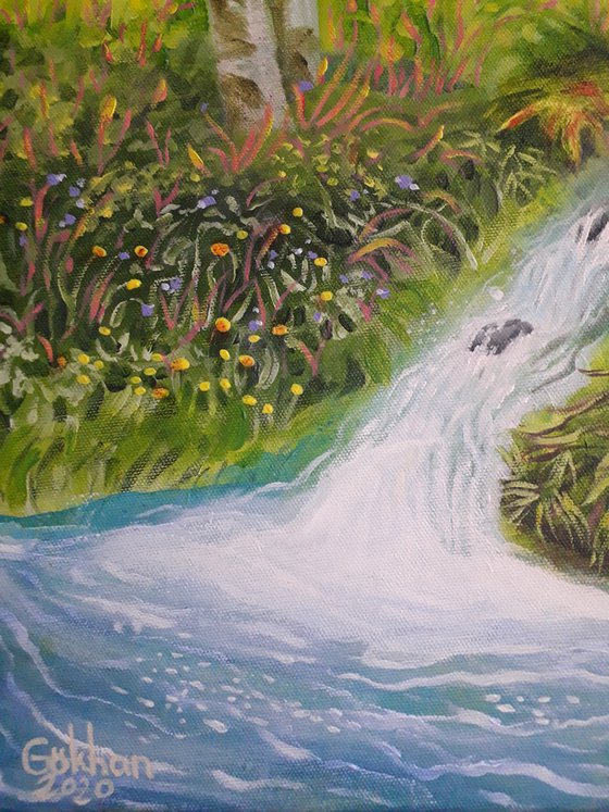 Forest and river landscape big painting