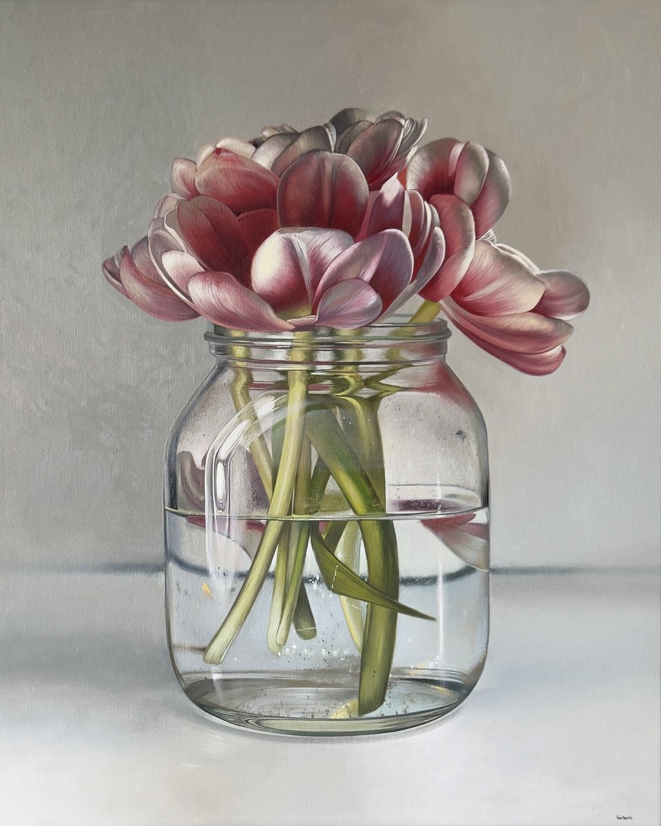 Photorealistic Botanical Oil Painting By Anastasia Parfilo, 20 X 24, Tulips. Still Life, Original Artwork