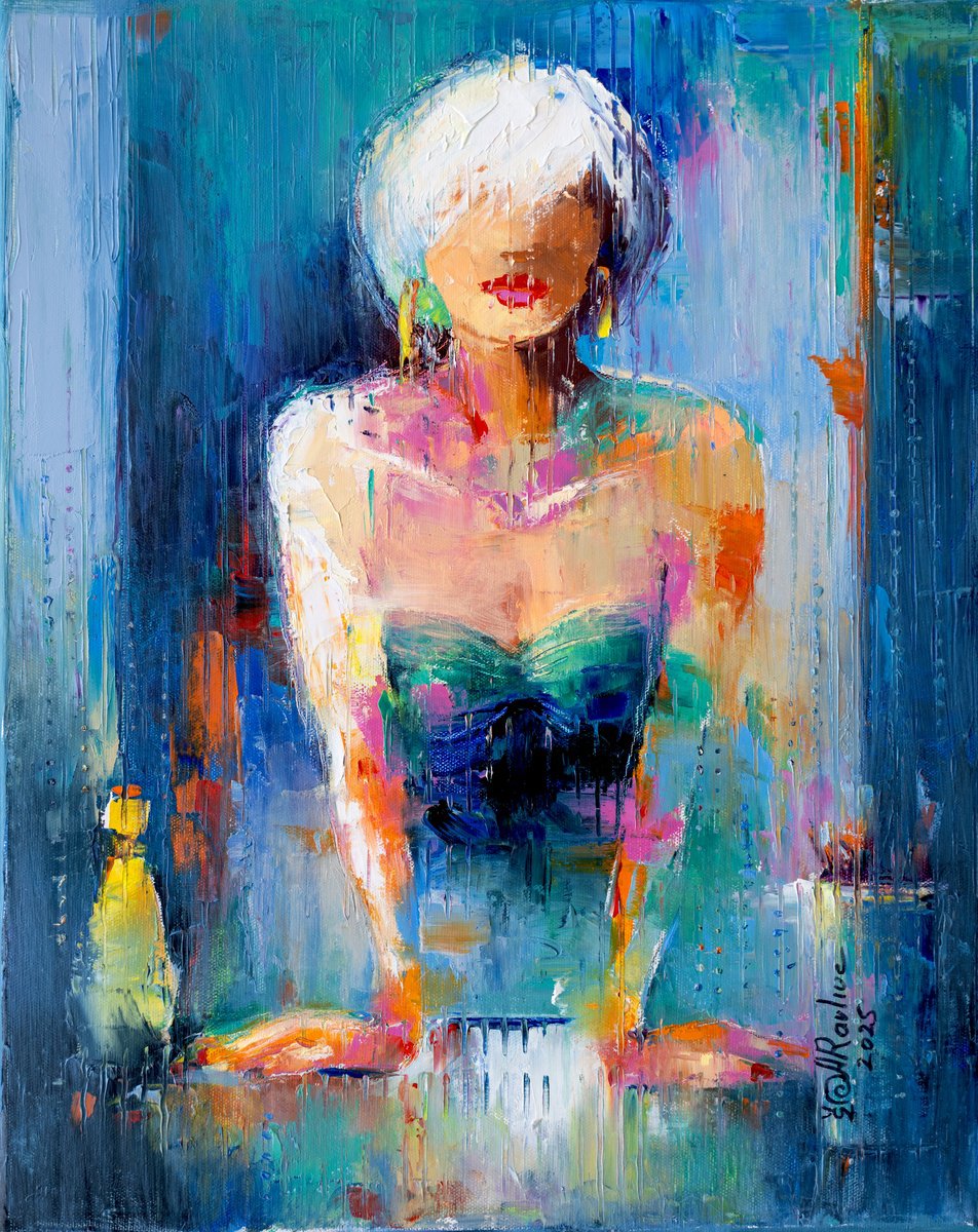 Abstract Portrait Oil Painting By Anna Ravliuc, 16 X 20, The Soft Rebellion, Original Artwork