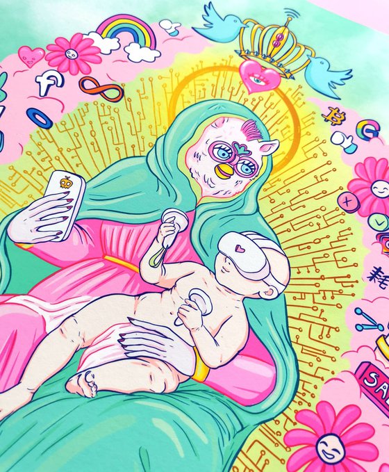Mother Data Virgin Mary Furby AR interactive art HAND FINISHED