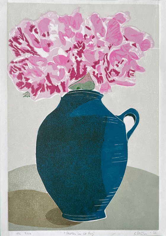 Peonies In Le Puy - Flowers in a Vase Still Life Print