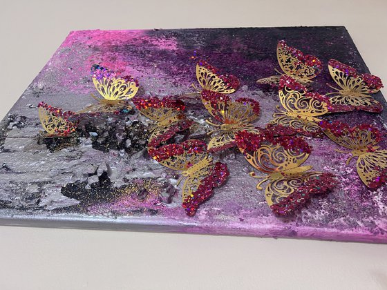 Hope glittery butteflies pink purple painting