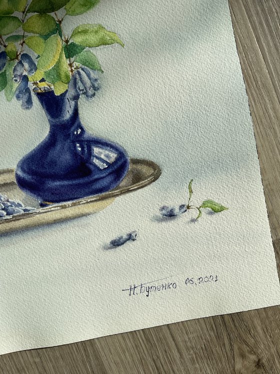 Berries still life in blue tones