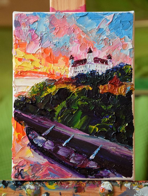 Bratislava fairy sunset OIL PAINTING on canvas Castle in Slovakia