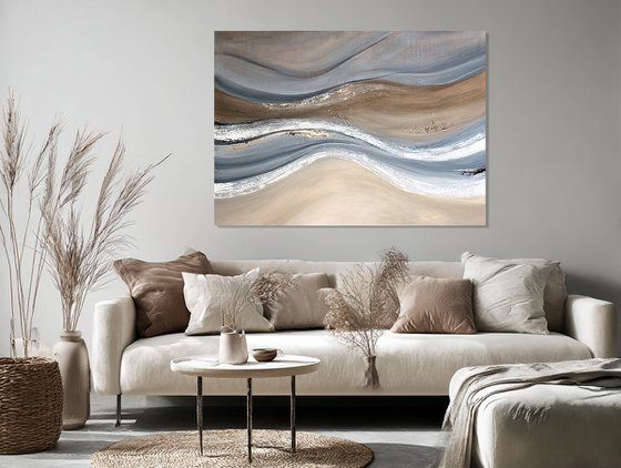 Interwoven Currents. Neutral Beige Grey Gold